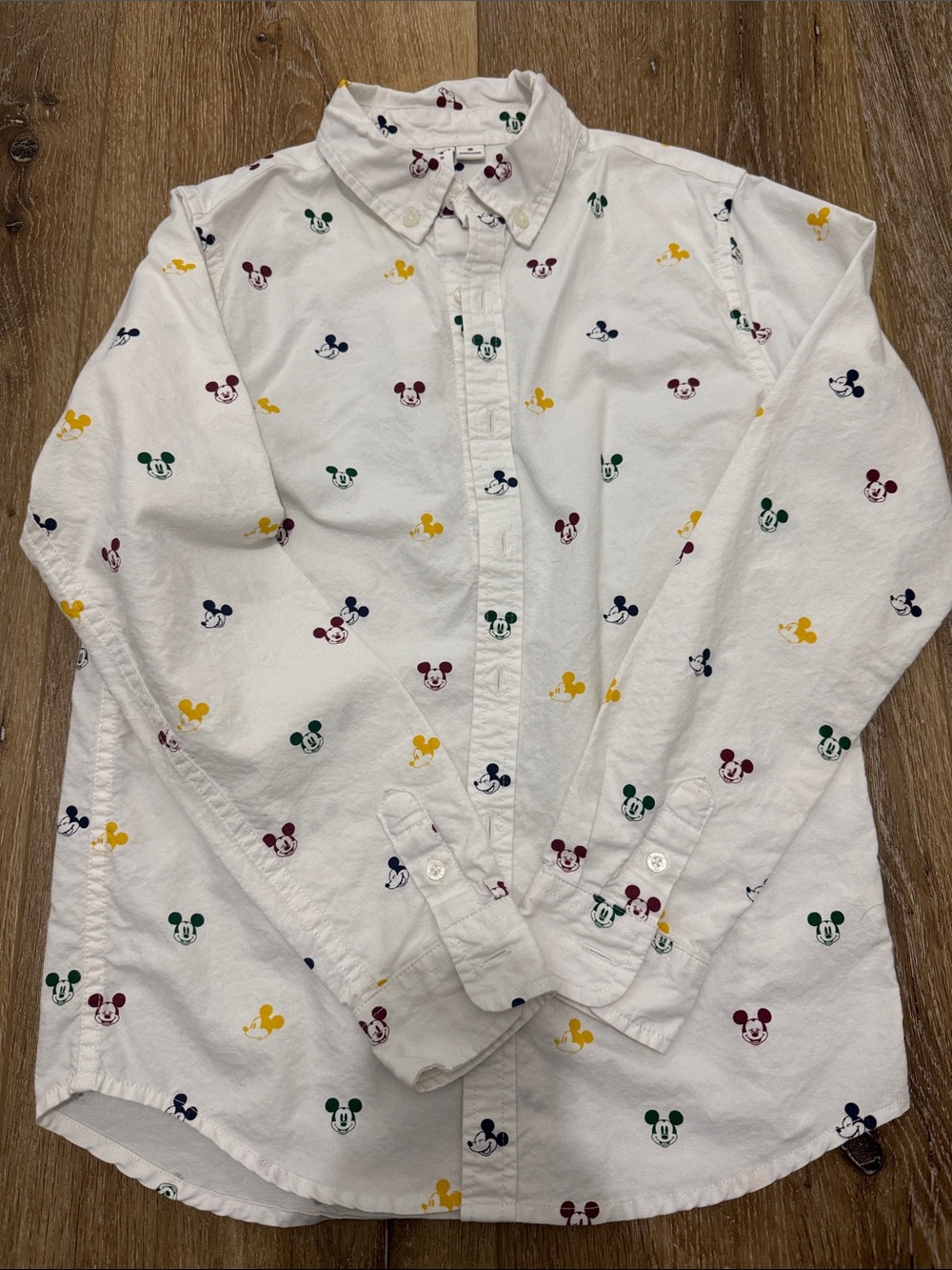 Janie and Jack White Button-Down Shirt with Multicolor Mickey Head Motif